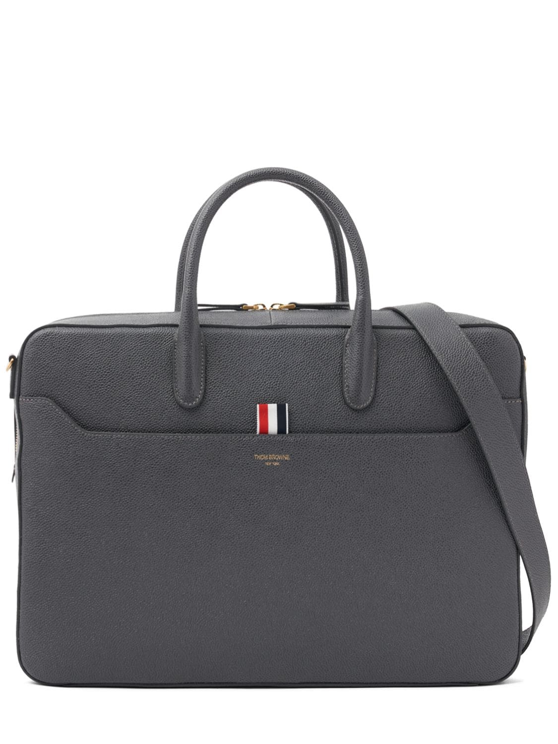 Thom Browne Leather Business Bag In Dark Grey