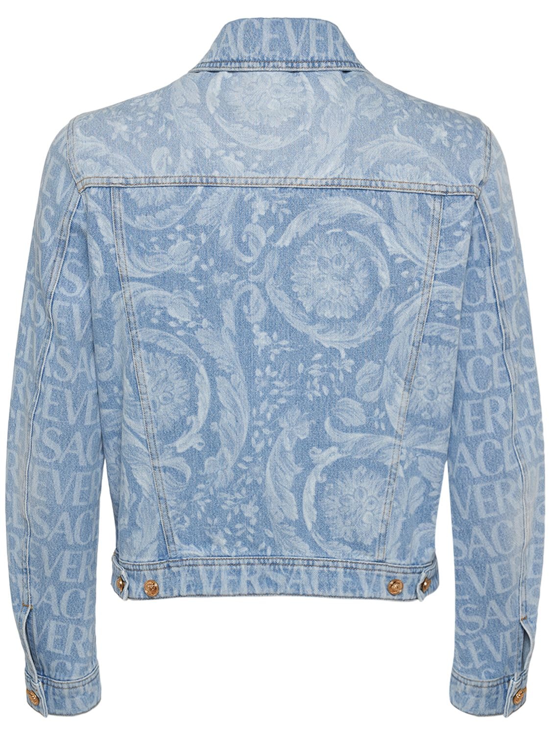 Shop Versace Monogram Cotton Denim Jacket In Light Blue