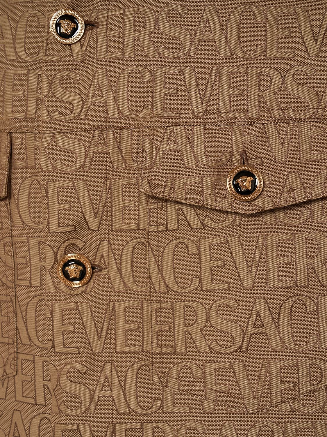 Shop Versace Monogram Cotton Blend Canvas Overshirt In Brown