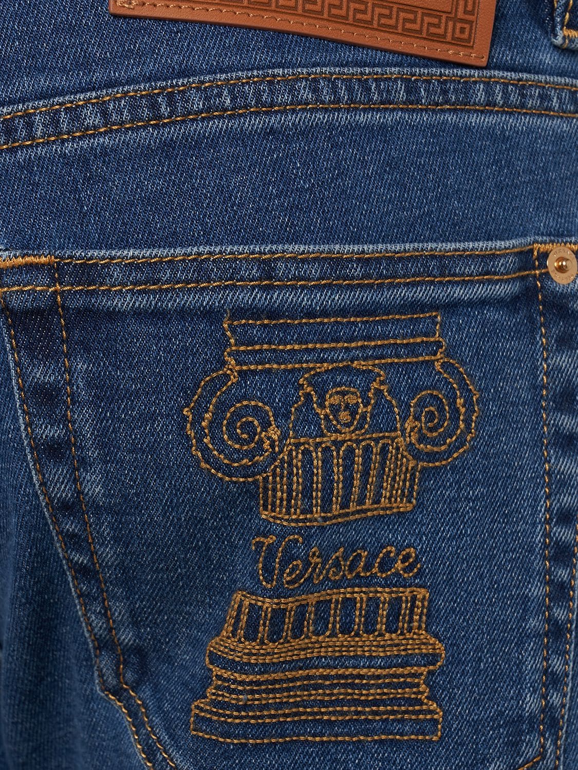Shop Versace Stretch Cotton Denim Jeans In Medium Blue