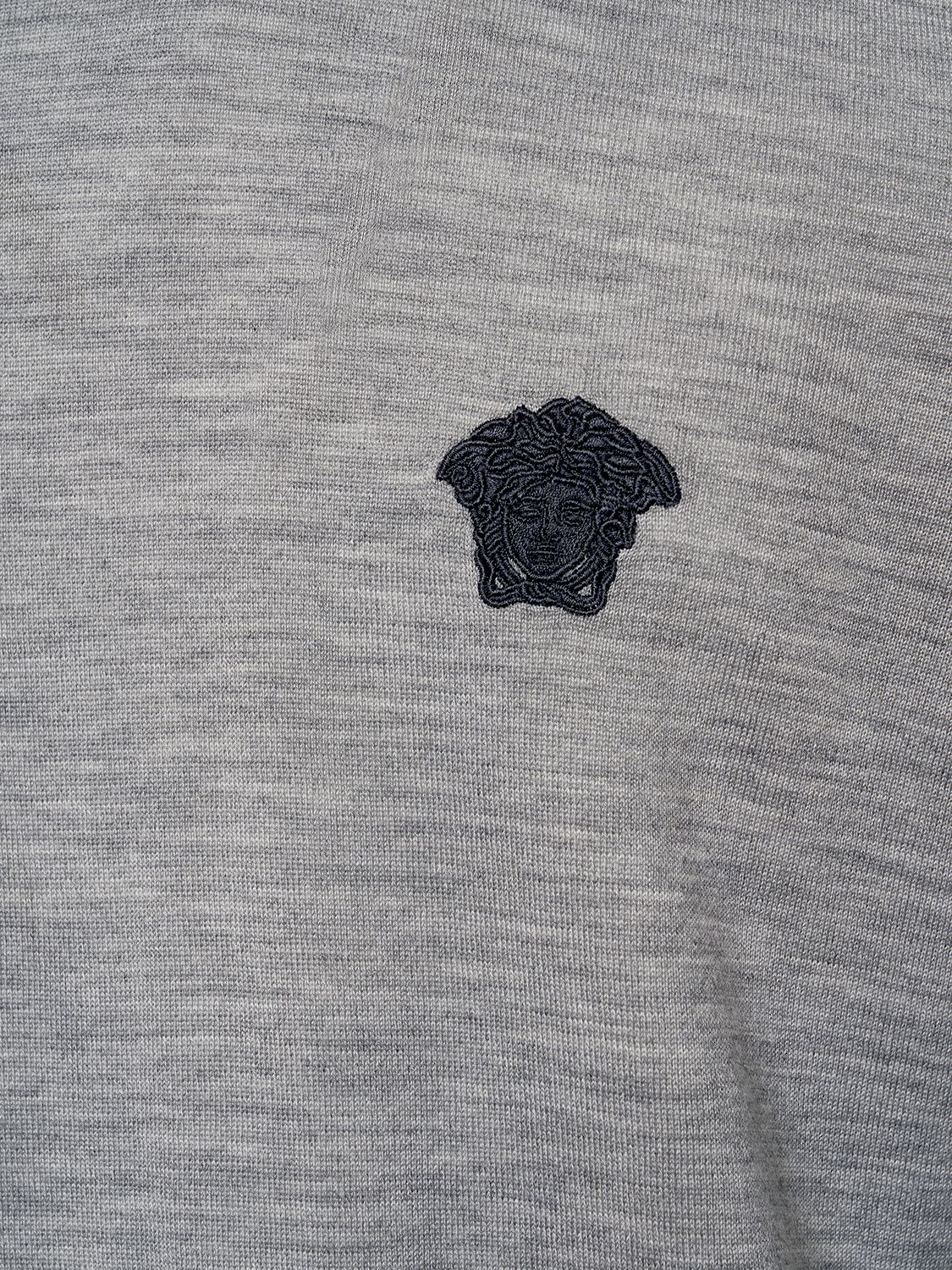 Shop Versace Logo Wool Blend Knit Sweater In Black