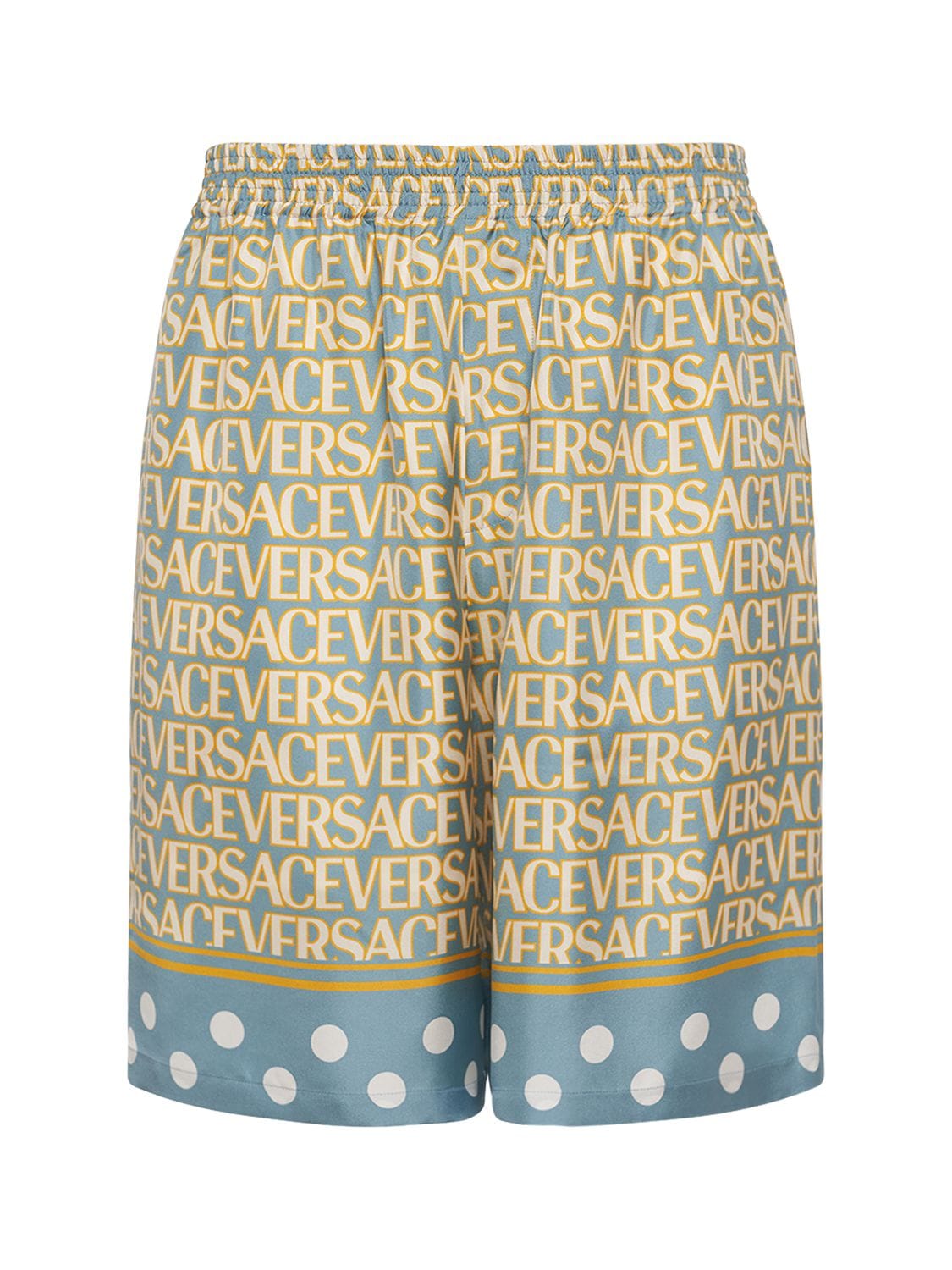 Shop Versace Printed Linen Shorts In Light Blue