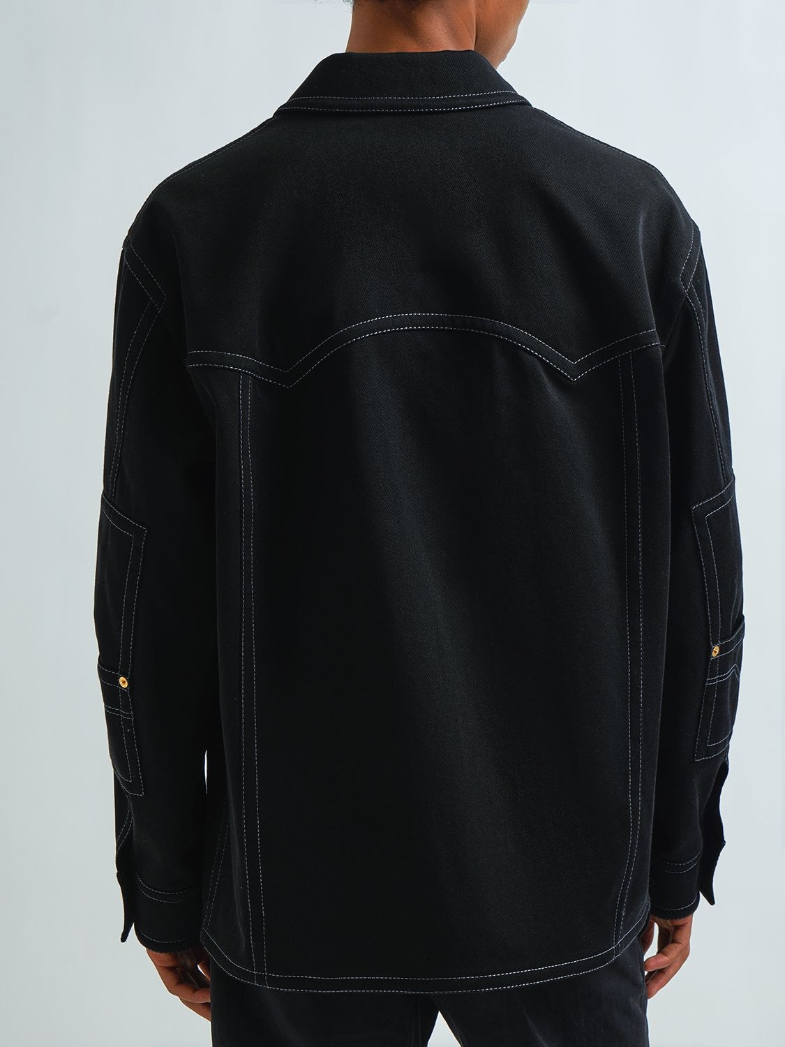 Shop Versace Compact Cotton Overshirt In Black