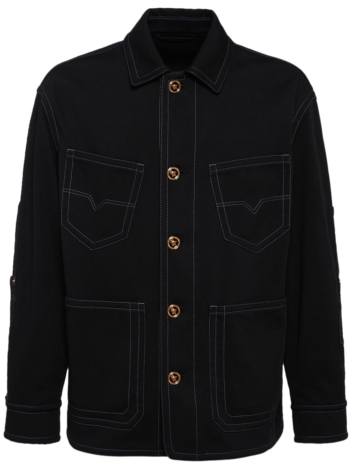 Versace Compact Cotton Overshirt In Black