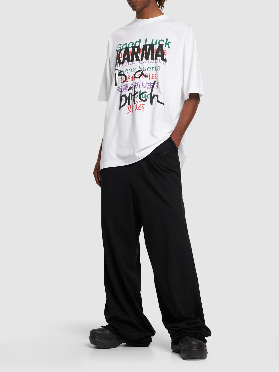 Shop Vetements Good Luck Karma Printed Cotton T-shirt In White