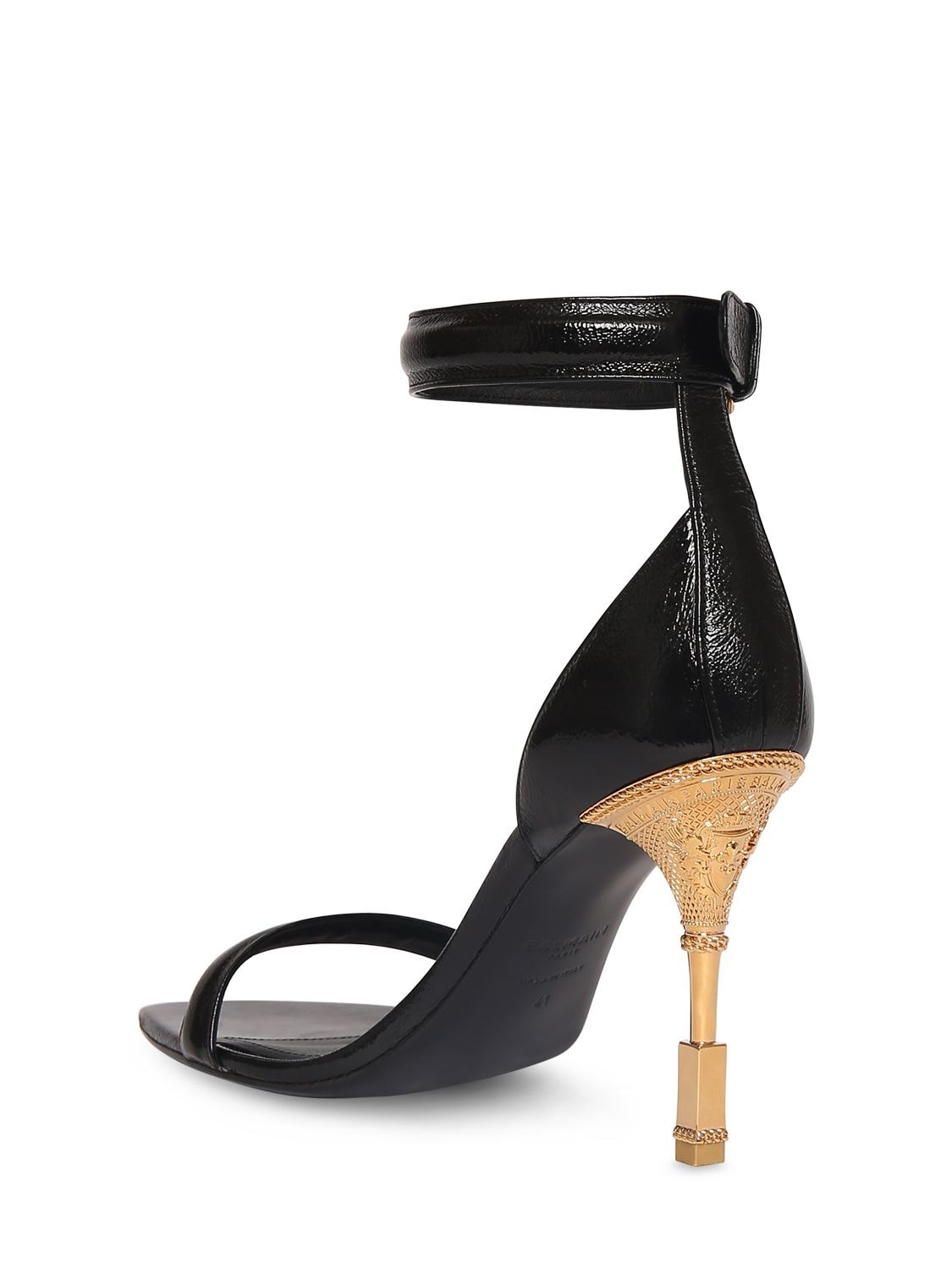 Shop Balmain 95mm Moneta Patent Leather Sandals In Black