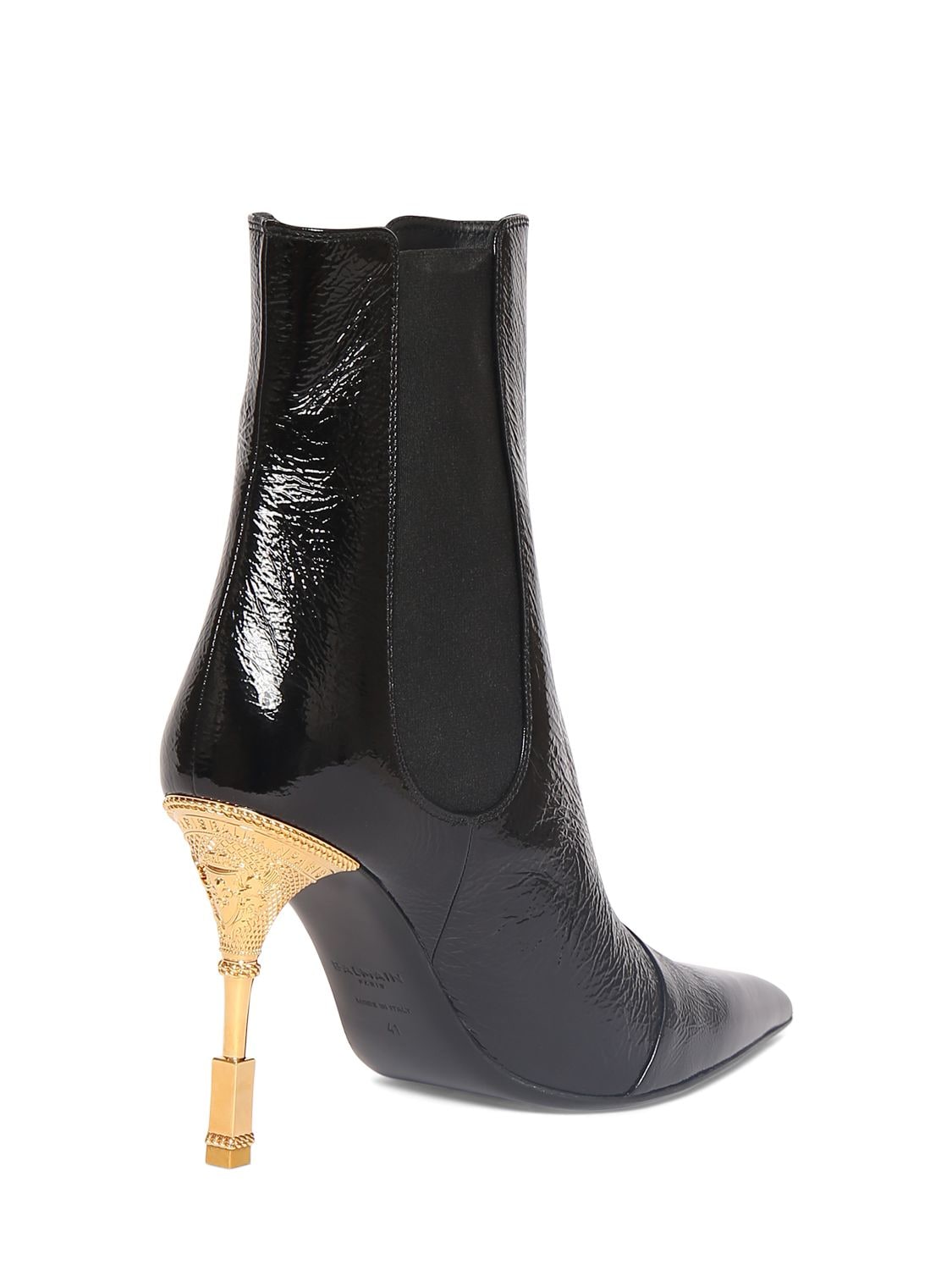 Shop Balmain 95mm Moneta Patent Leather Ankle Boots In Black