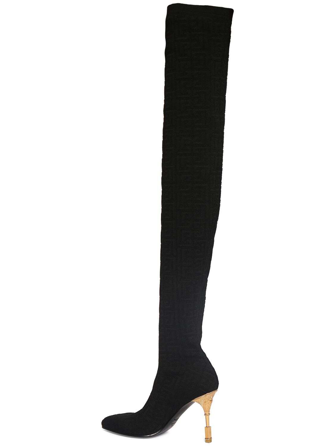 Shop Balmain 100mm Moneta Monogram Knit Boots In Black