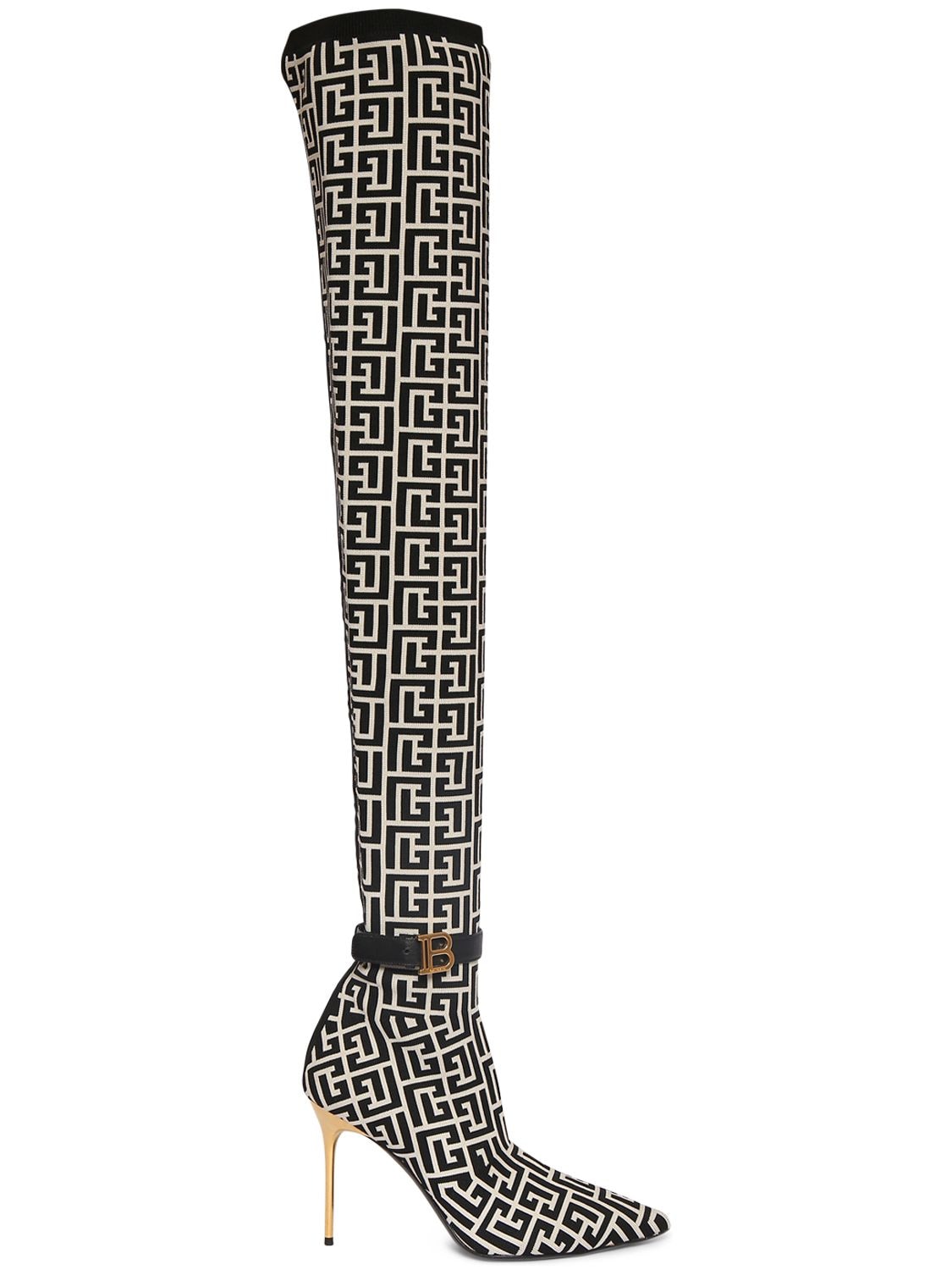 Image of 110mm Raven Monogram Knit Tall Boots
