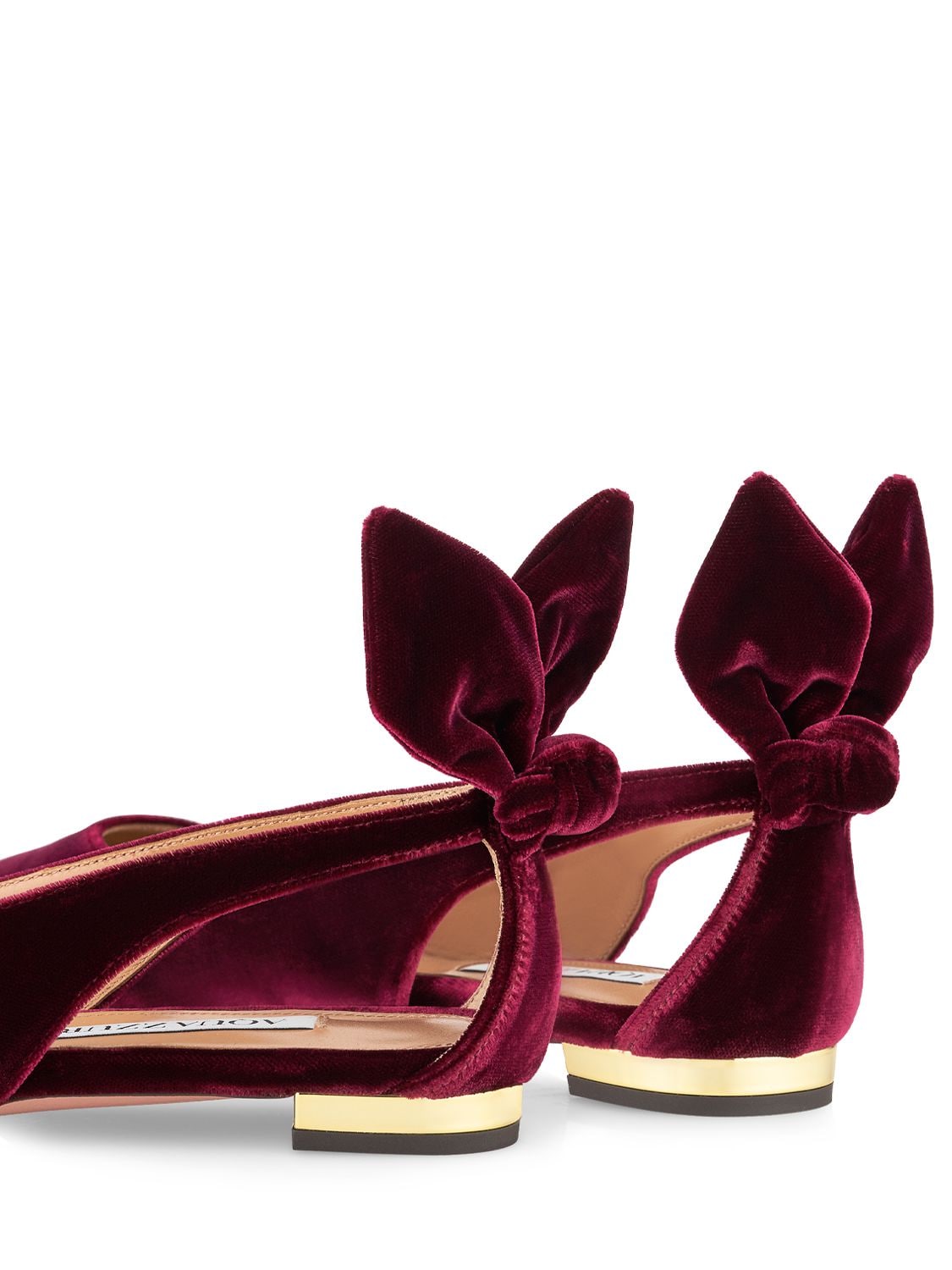 Shop Aquazzura 10mm Bow Tie Velvet Flat Shoes In Bordeaux