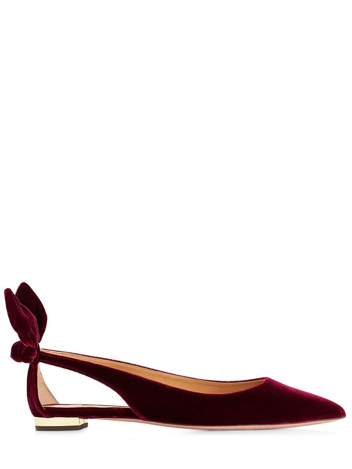 Aquazzura 10mm Bow Tie Velvet Flat Shoes In Bordeaux