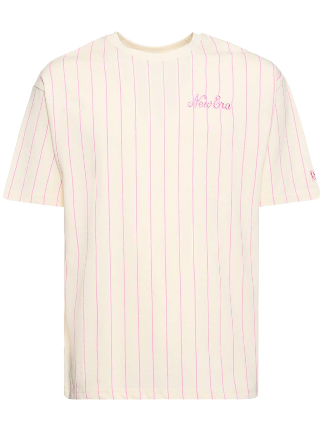 New Era Pinstriped Oversized Cotton T-shirt In Ivory