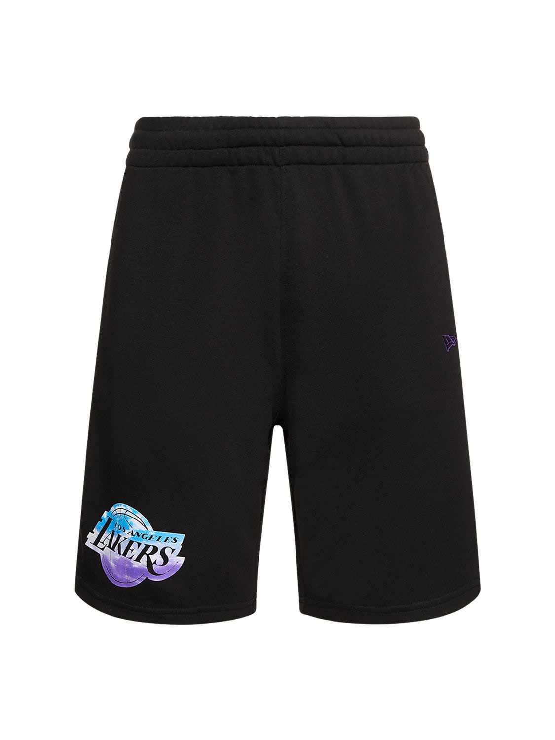 New Era L.a. Lakers Printed Cotton Blend Shorts In Black