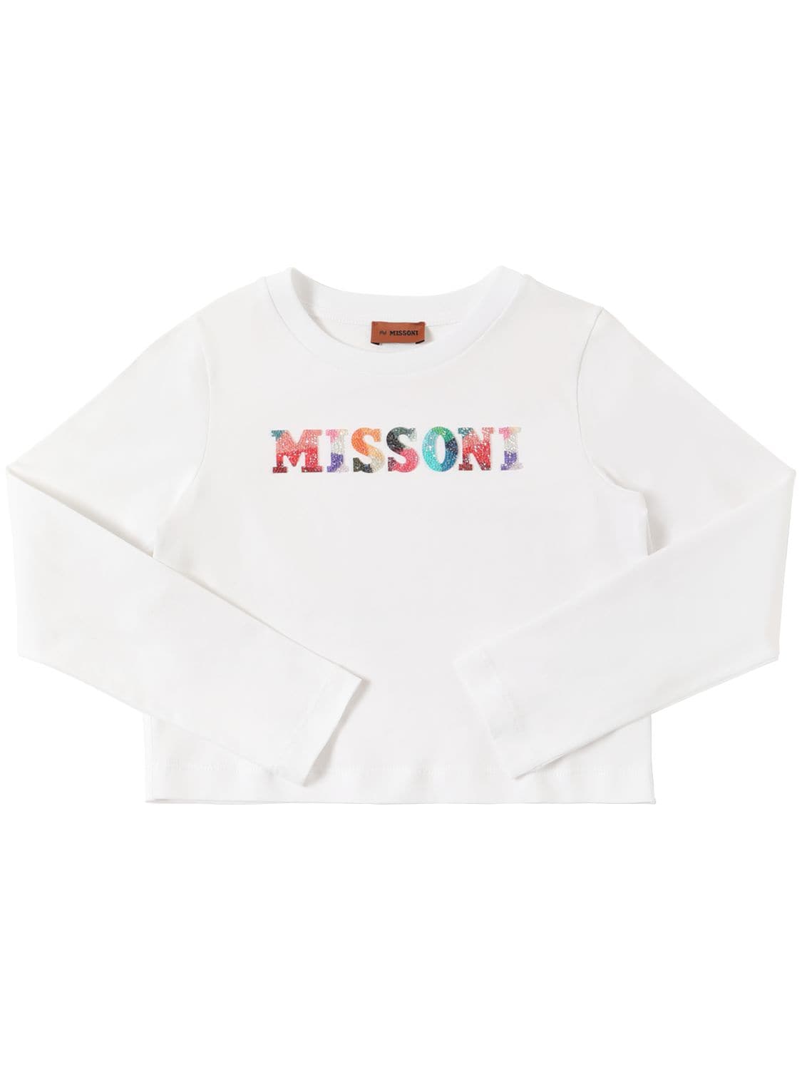 Missoni Kids' Organic Cotton T-shirt W/swarovski Logo In White