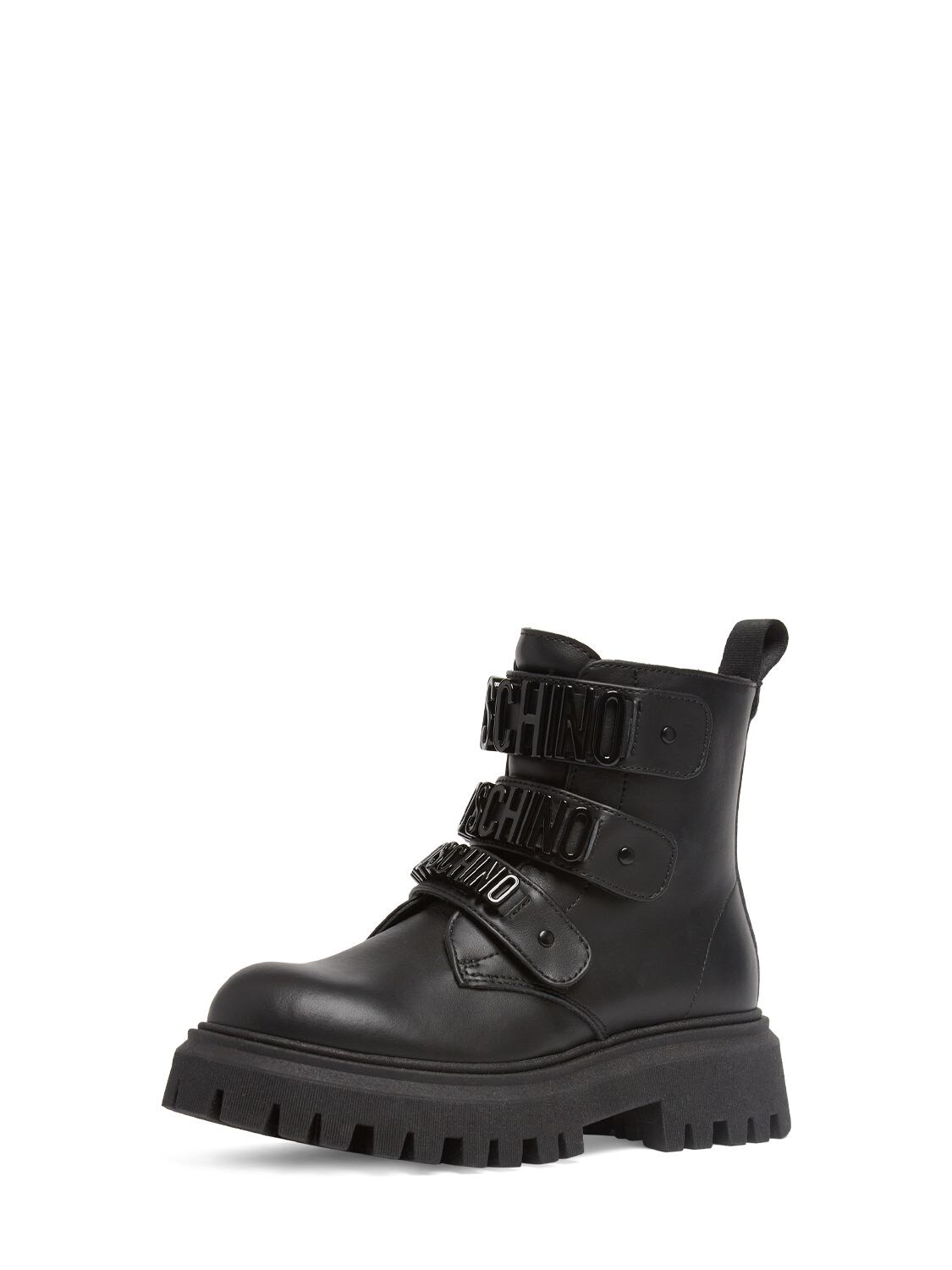 Shop Moschino Leather Combat Boots W/logo In Black