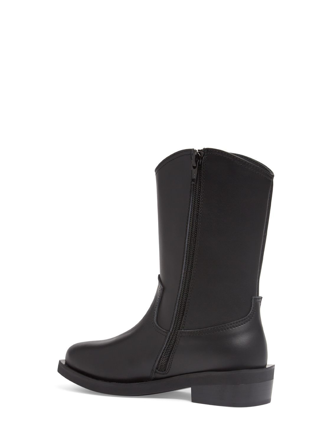 Shop Moschino Leather Texano Boots W/logo In Black