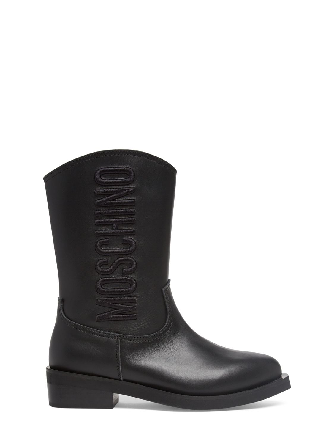 Moschino Kids' Leather Texano Boots W/logo In Black