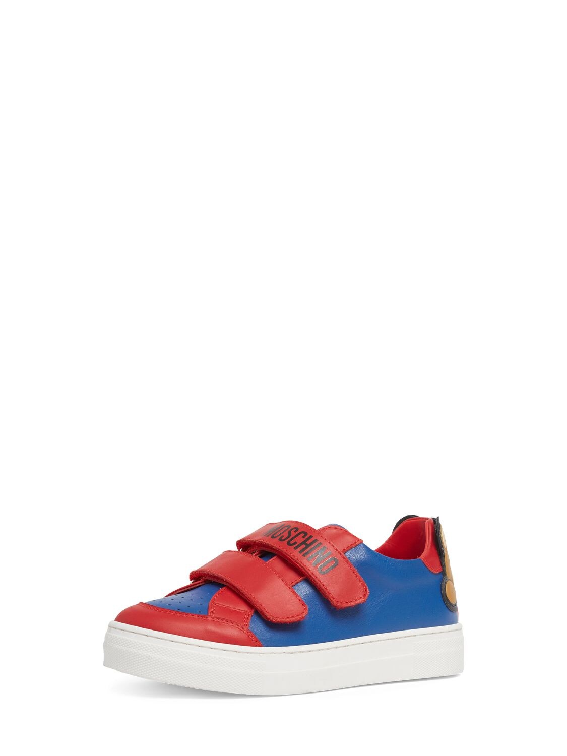 Shop Moschino Leather Strap Sneakers W/logo In Blue,red