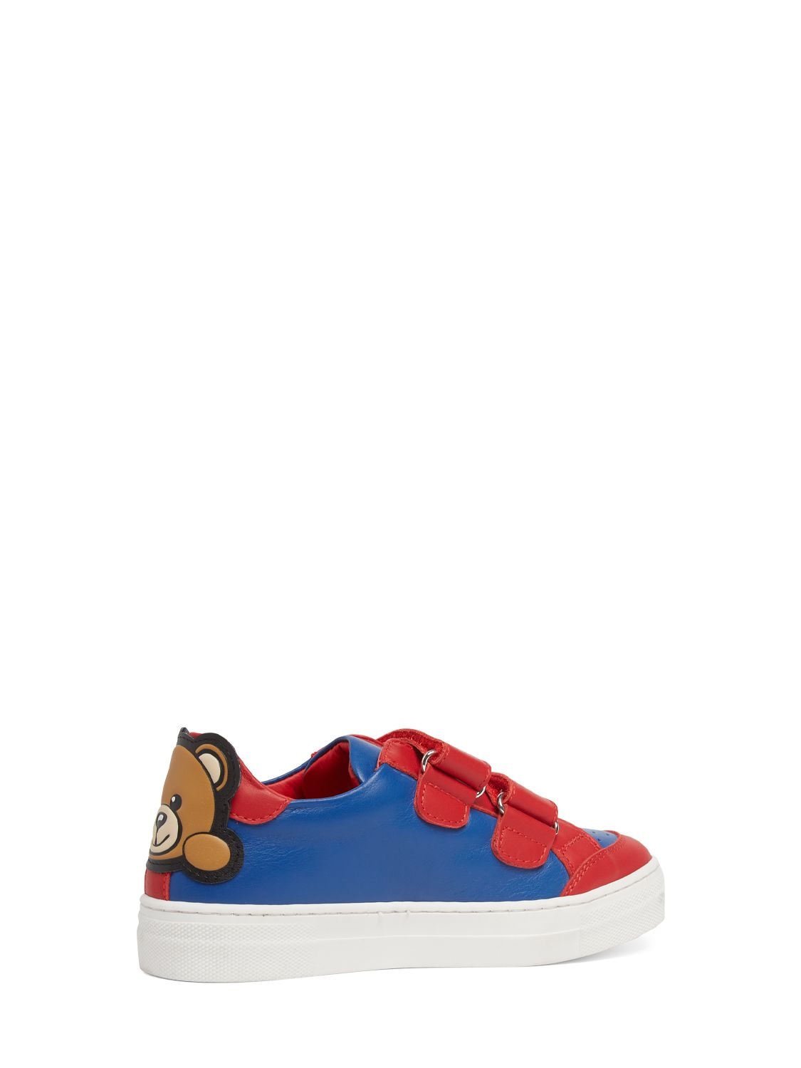 Shop Moschino Leather Strap Sneakers W/logo In Blue,red