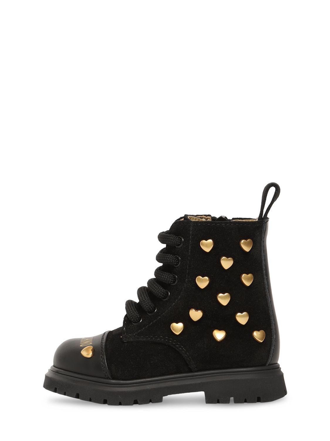 Moschino Kids' Suede Boots W/hearts In Black