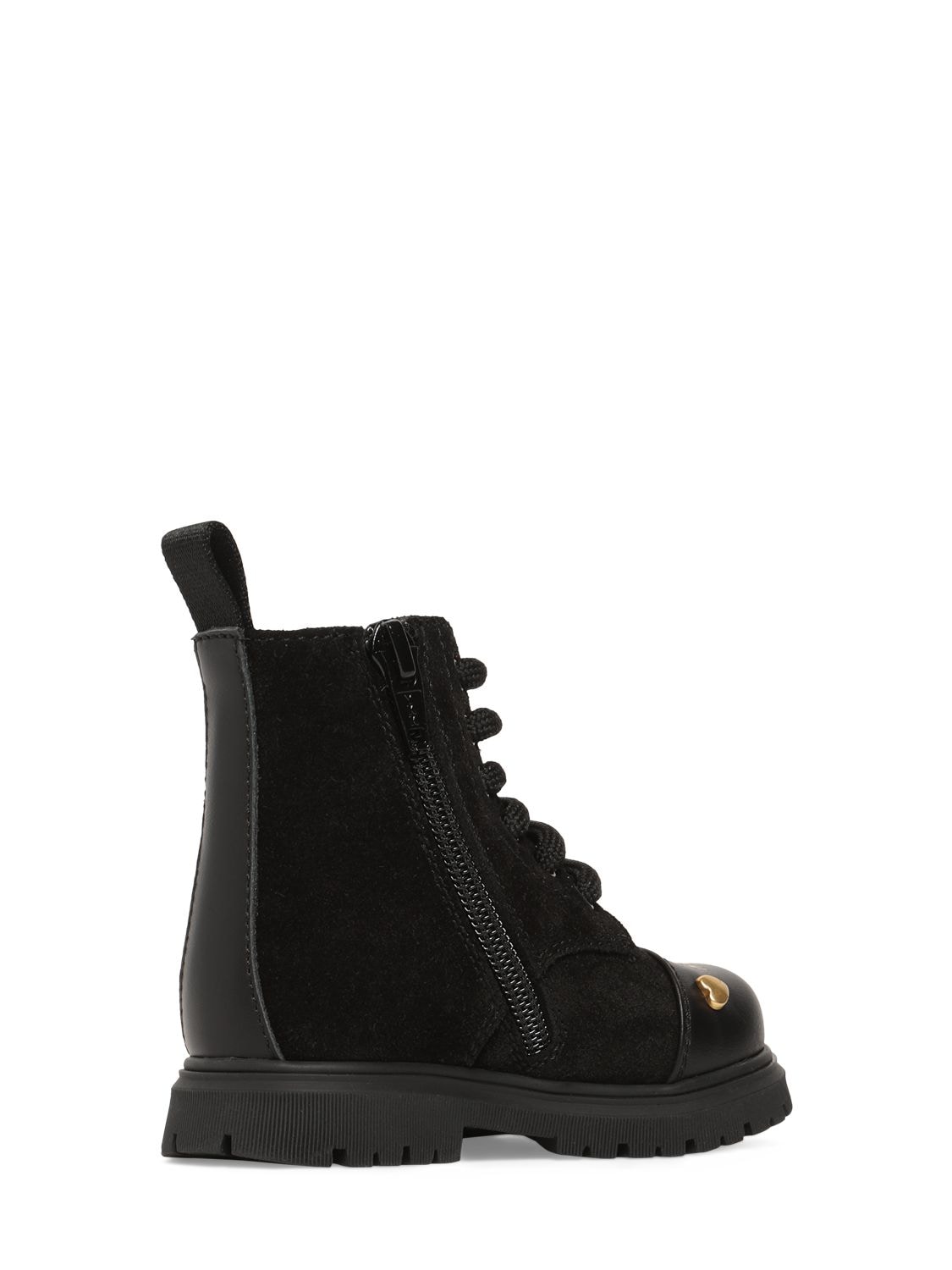 Shop Moschino Suede Boots W/hearts In Black