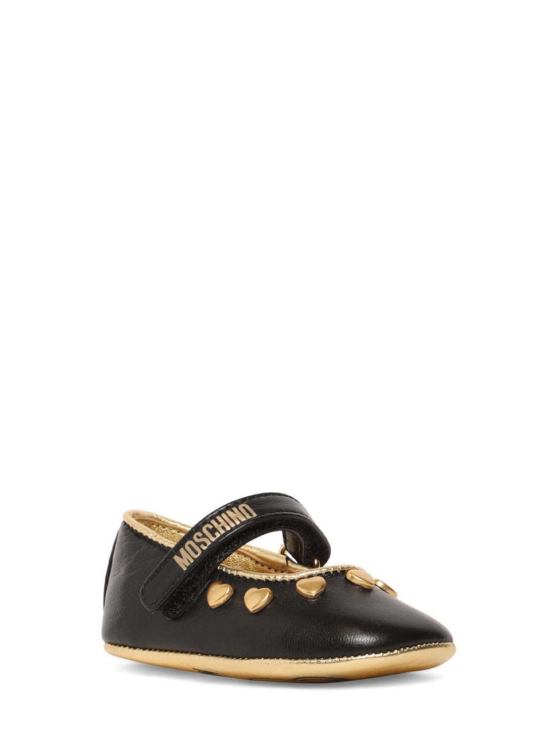 Shop Moschino Leather Ballerinas W/hearts In Black