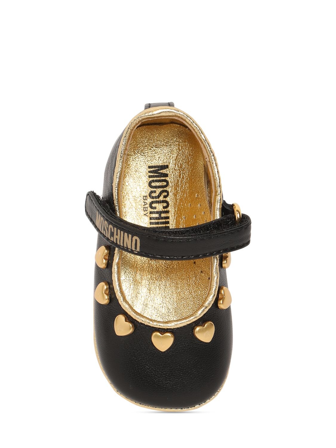 Shop Moschino Leather Ballerinas W/hearts In Black