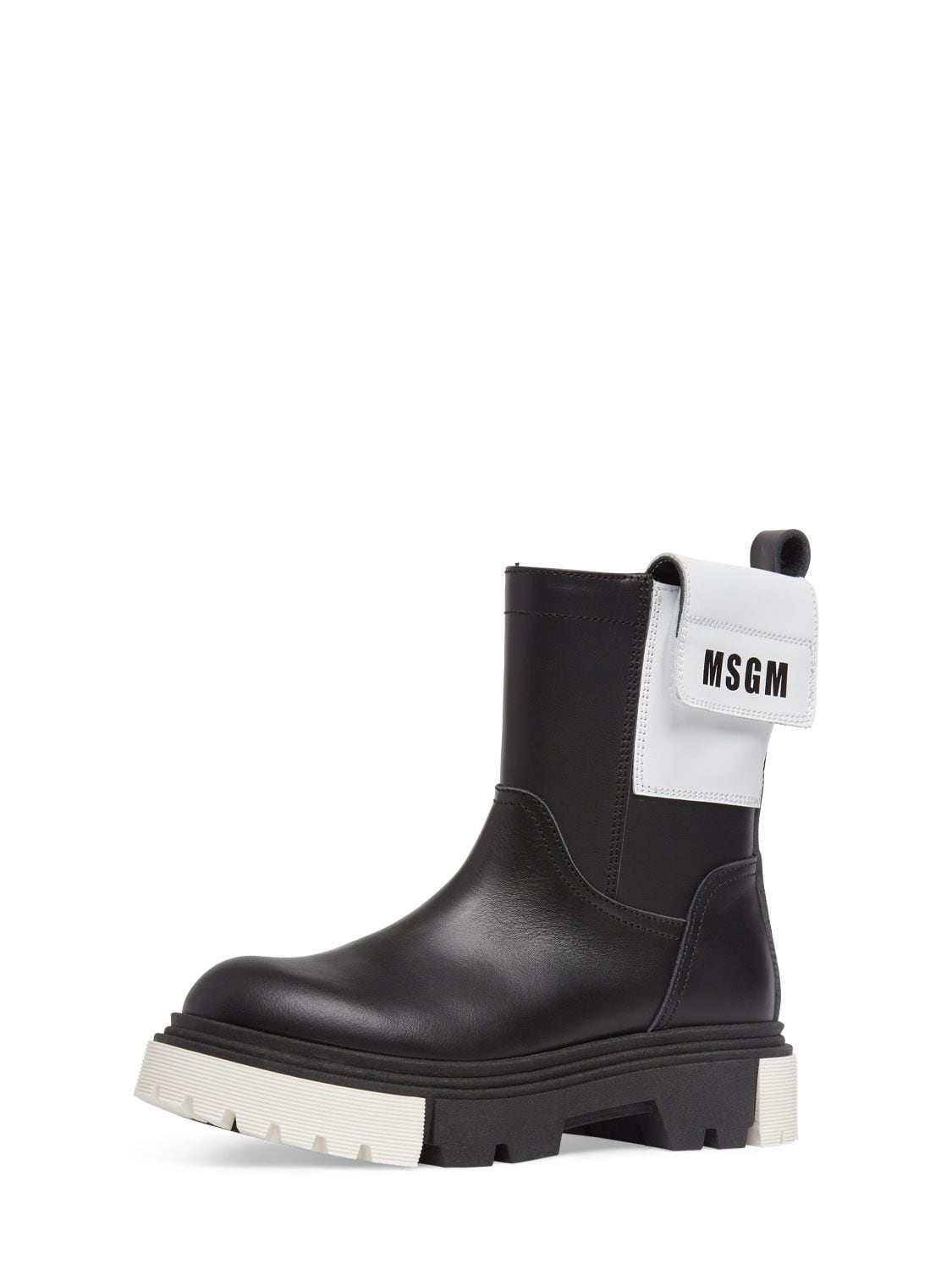 Shop Msgm Leather High Boots W/logo Pocket In Black