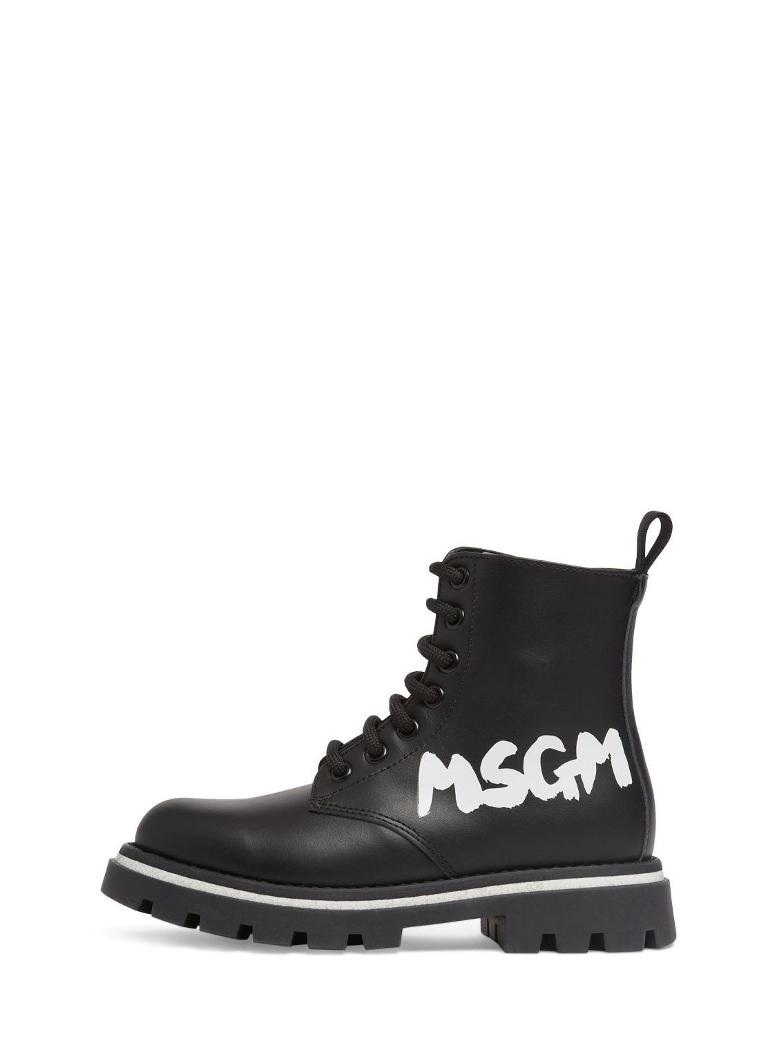 Image of Leather Combat Lace-up Boots W/logo
