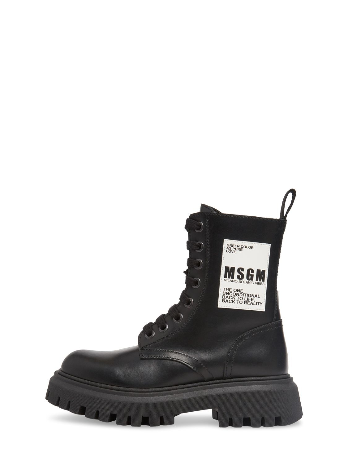 MSGM Kids logo-print lace-up boots - Black
