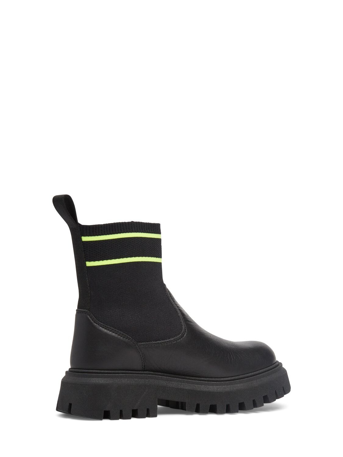 Shop Msgm Leather & Knit Pull On Boots W/logo In Black