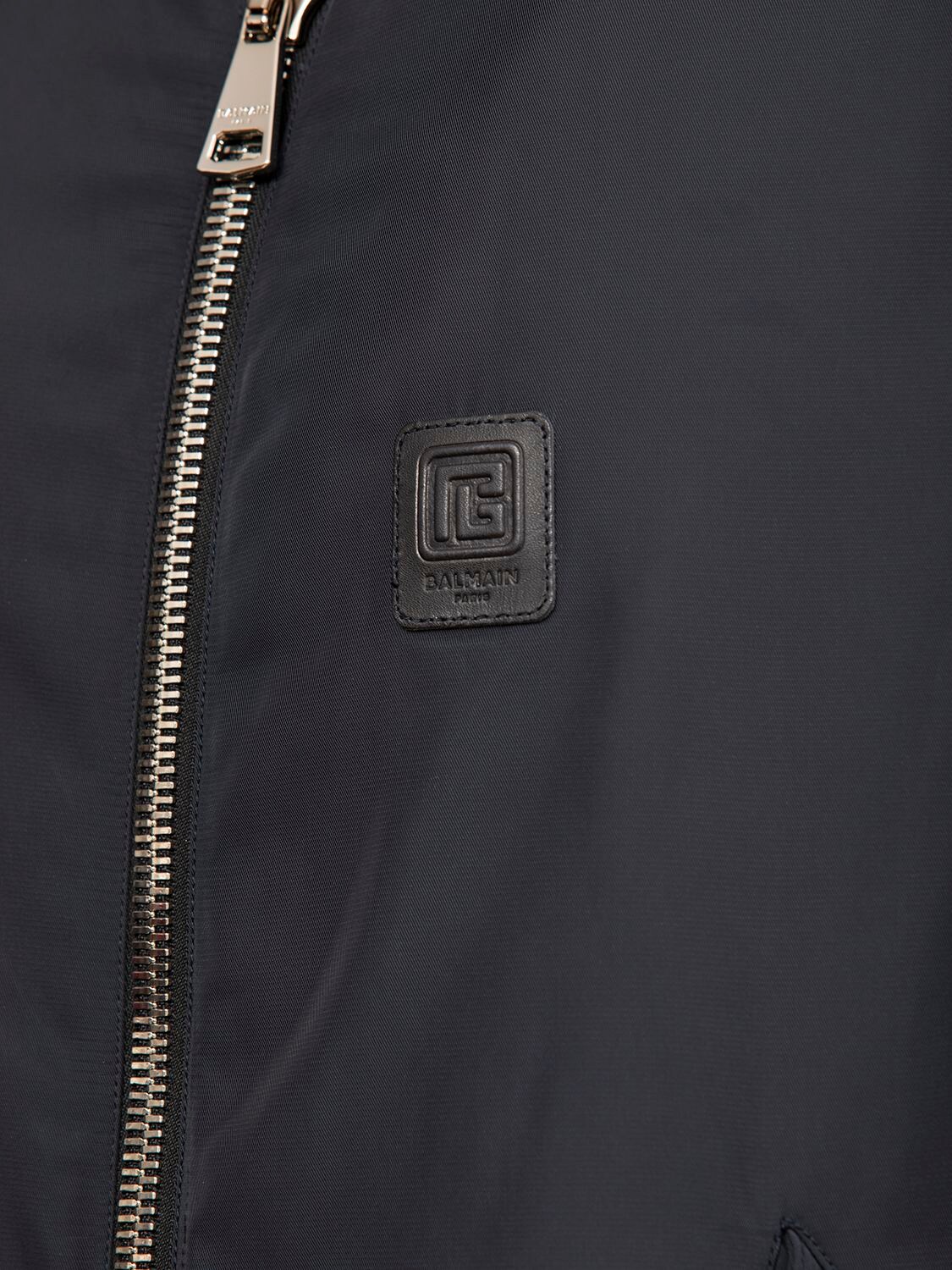 Shop Balmain Logo Zipped Nylon Bomber Jacket In Navy
