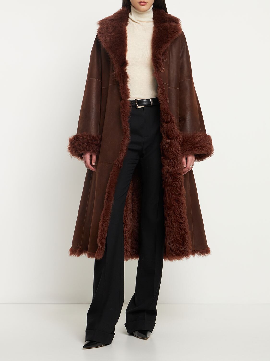 Shop Alberta Ferretti Reversible Faux Fur & Faux Leather Coat In Brown