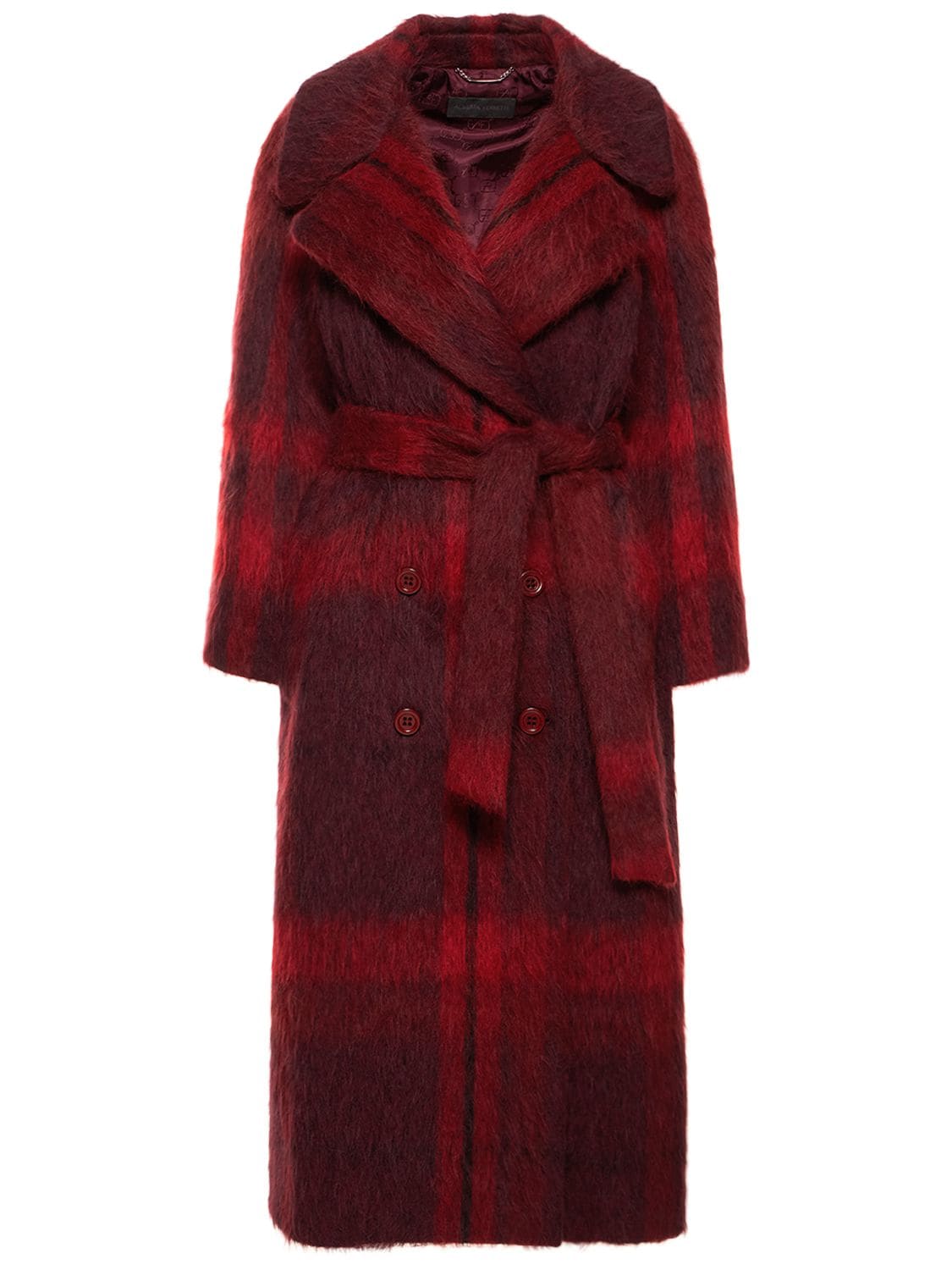 Acrylic Blend Tartan Belted Midi Coat – WOMEN > CLOTHING > COATS