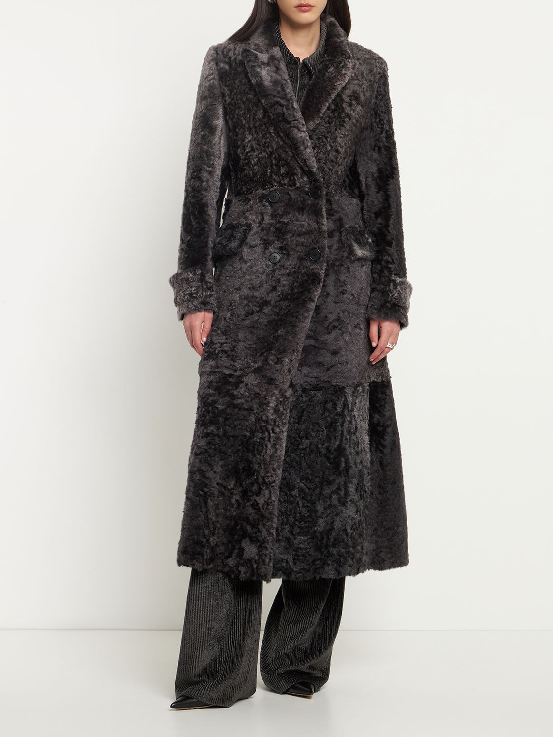 Shop Alberta Ferretti Reversible Faux Fur & Faux Leather Coat In Grey