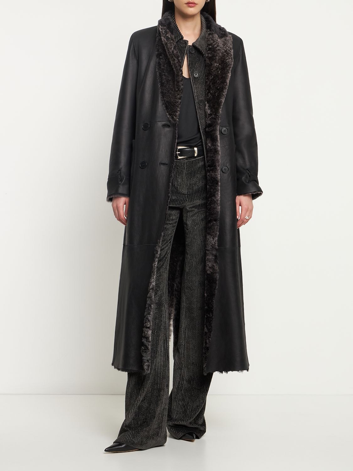 Shop Alberta Ferretti Reversible Faux Fur & Faux Leather Coat In Grey