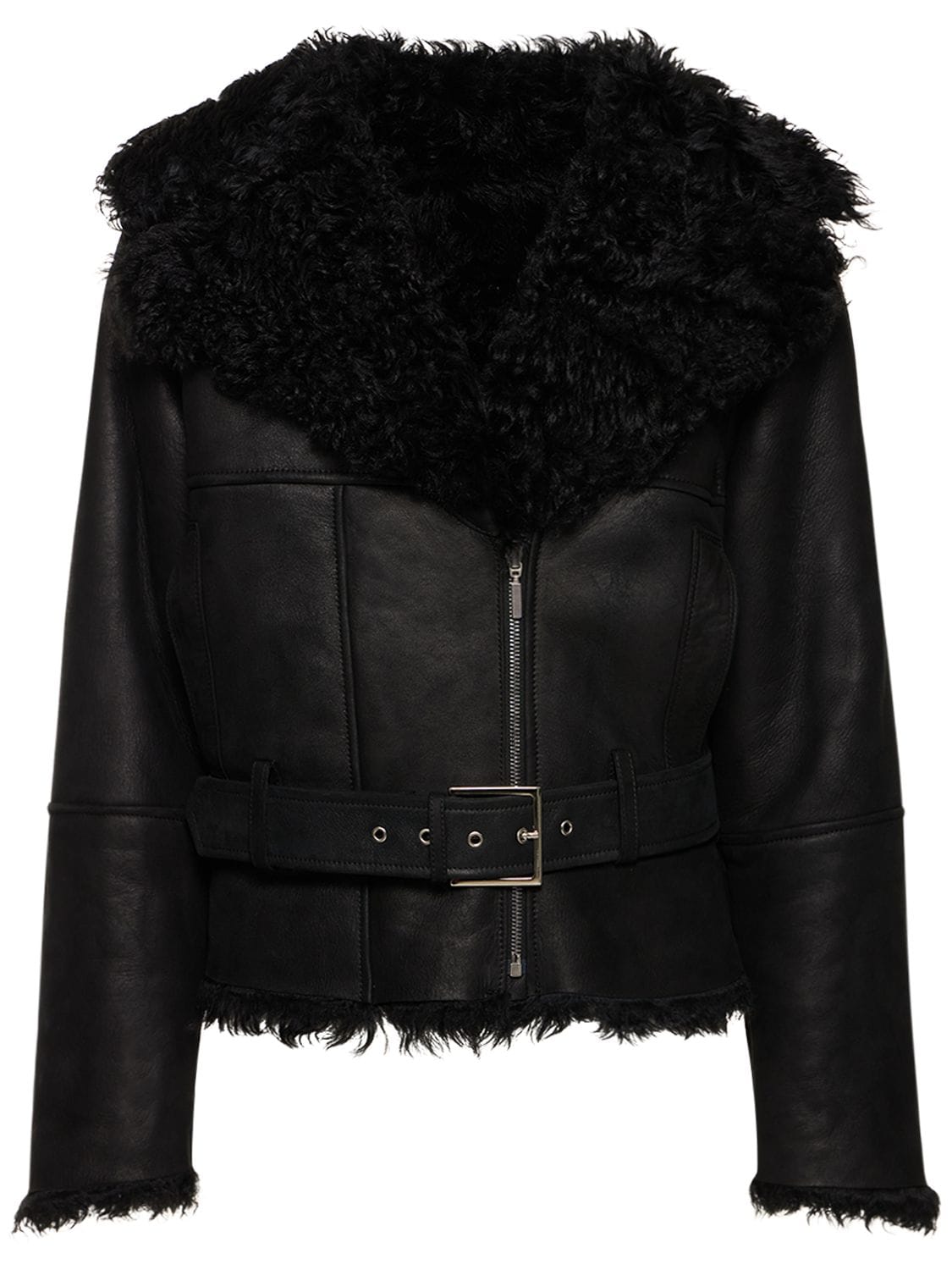 Shop Alberta Ferretti Leather & Shearling Jacket In Black