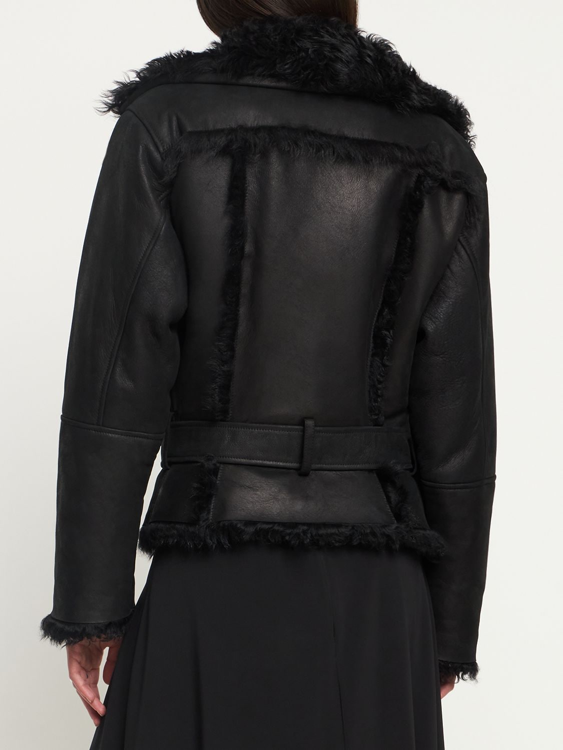 Shop Alberta Ferretti Leather & Shearling Jacket In Black
