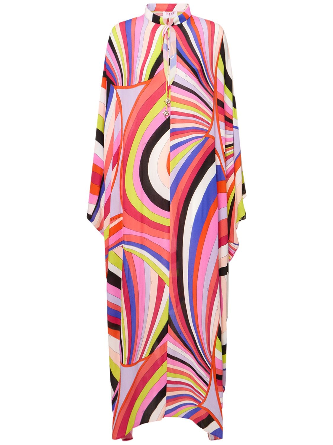Pucci Iride Printed Twill Maxi Kaftan In Orange,pink