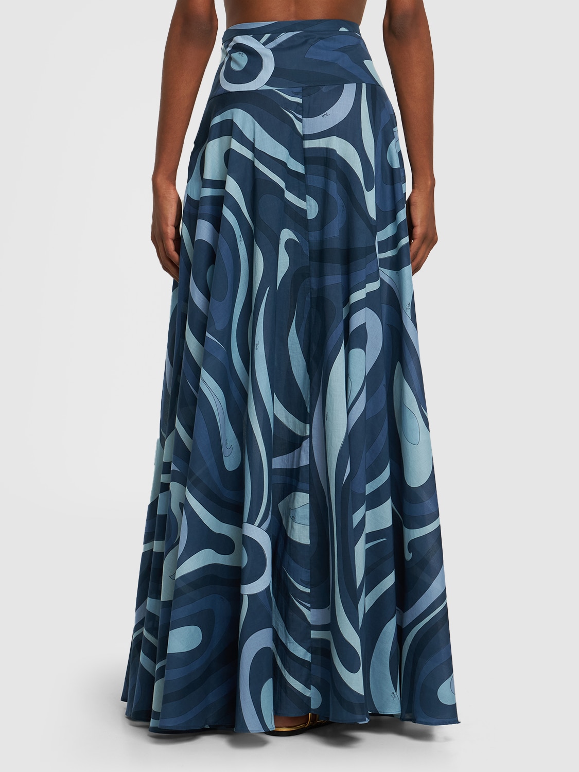 Shop Pucci Marmo Printed Cotton Muslin Maxi Skirt In Blue
