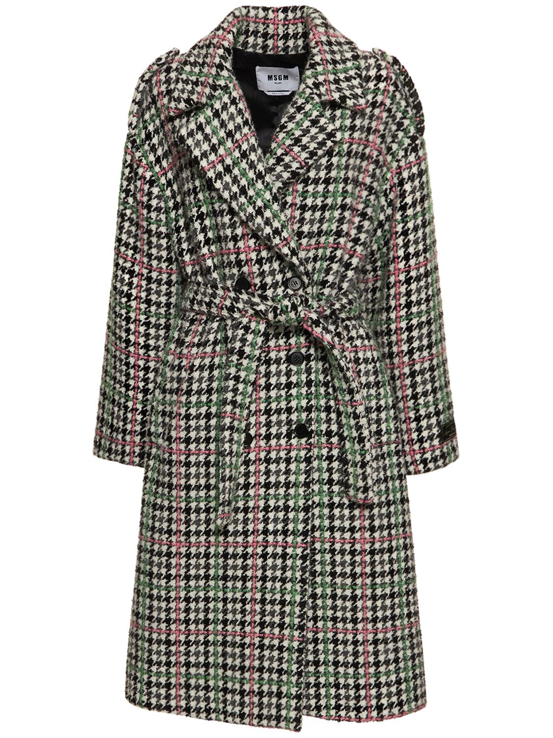 MSGM PLAID WOOL BLEND LONG COAT