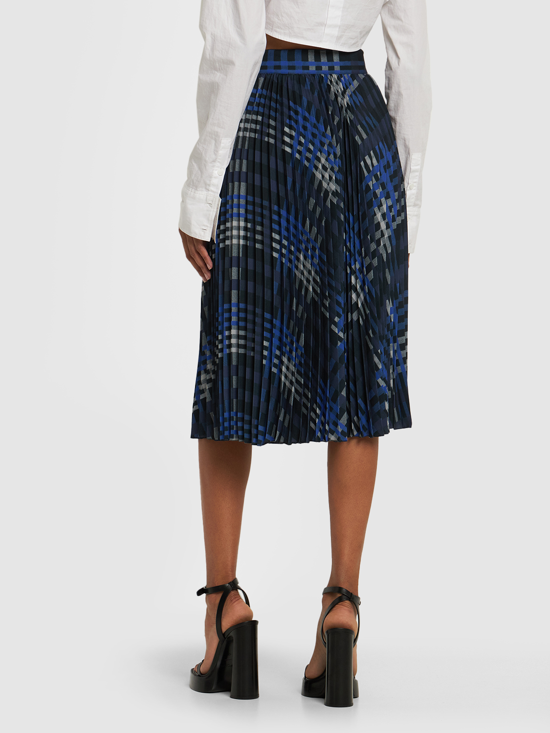 MSGM PLEATED TARTAN TECH MIDI SKIRT