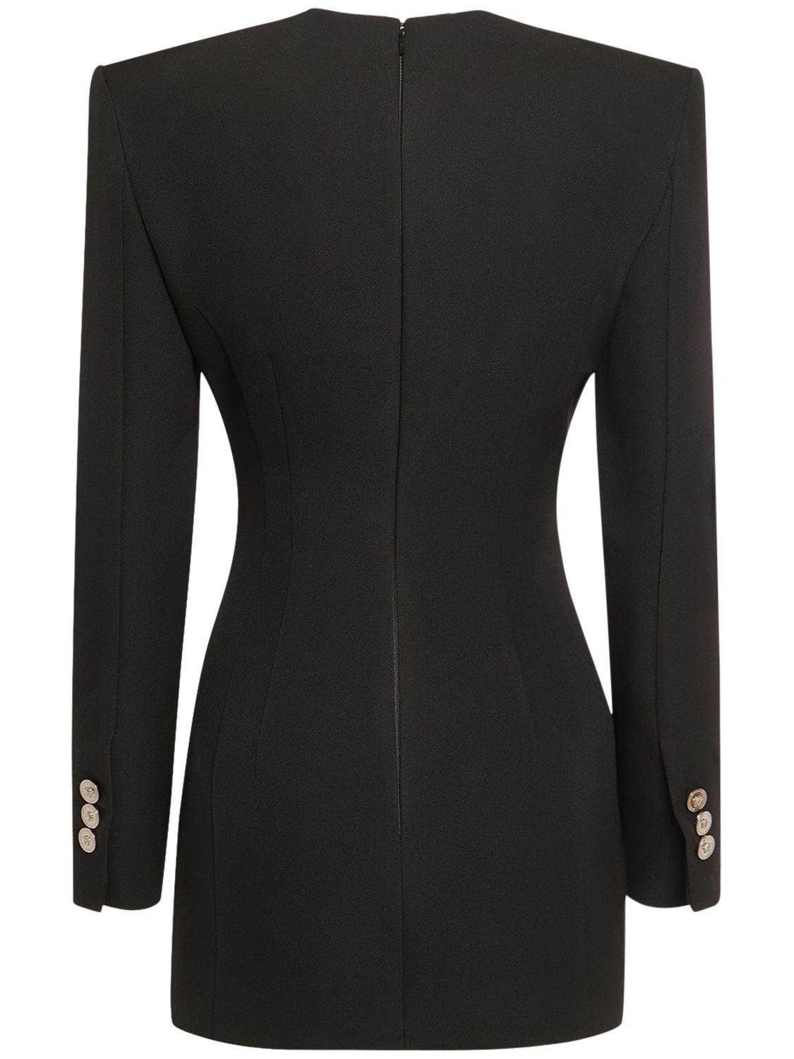 Shop Versace Wool Grain De Poudre Mini Dress In Black