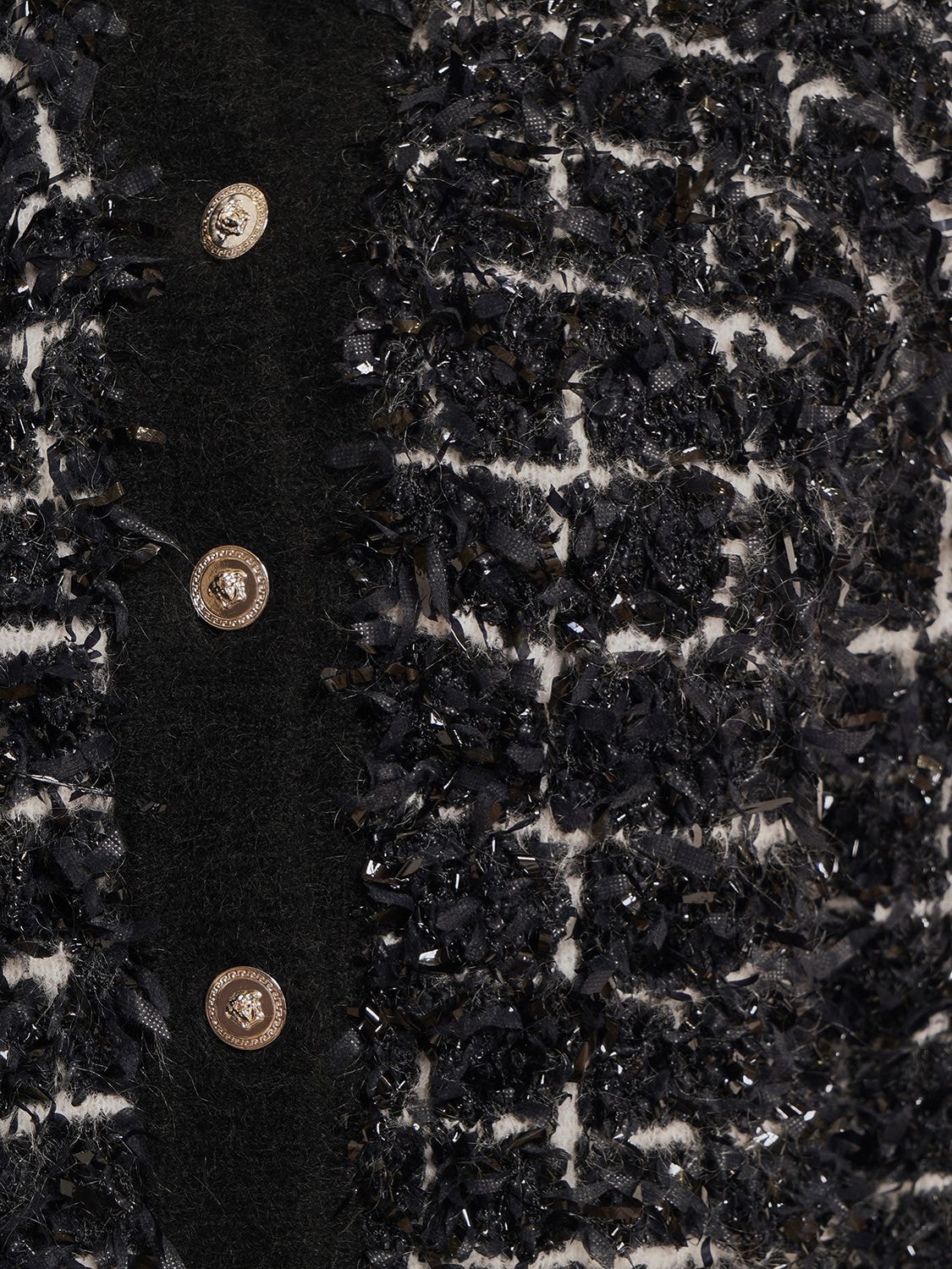 Shop Versace Knit Jacquard Cropped Jacket In Black,white