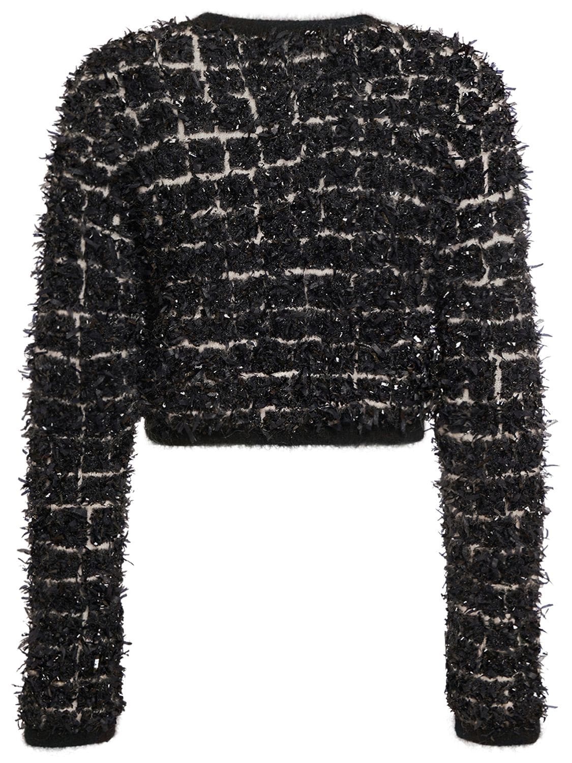 Shop Versace Knit Jacquard Cropped Jacket In Black,white