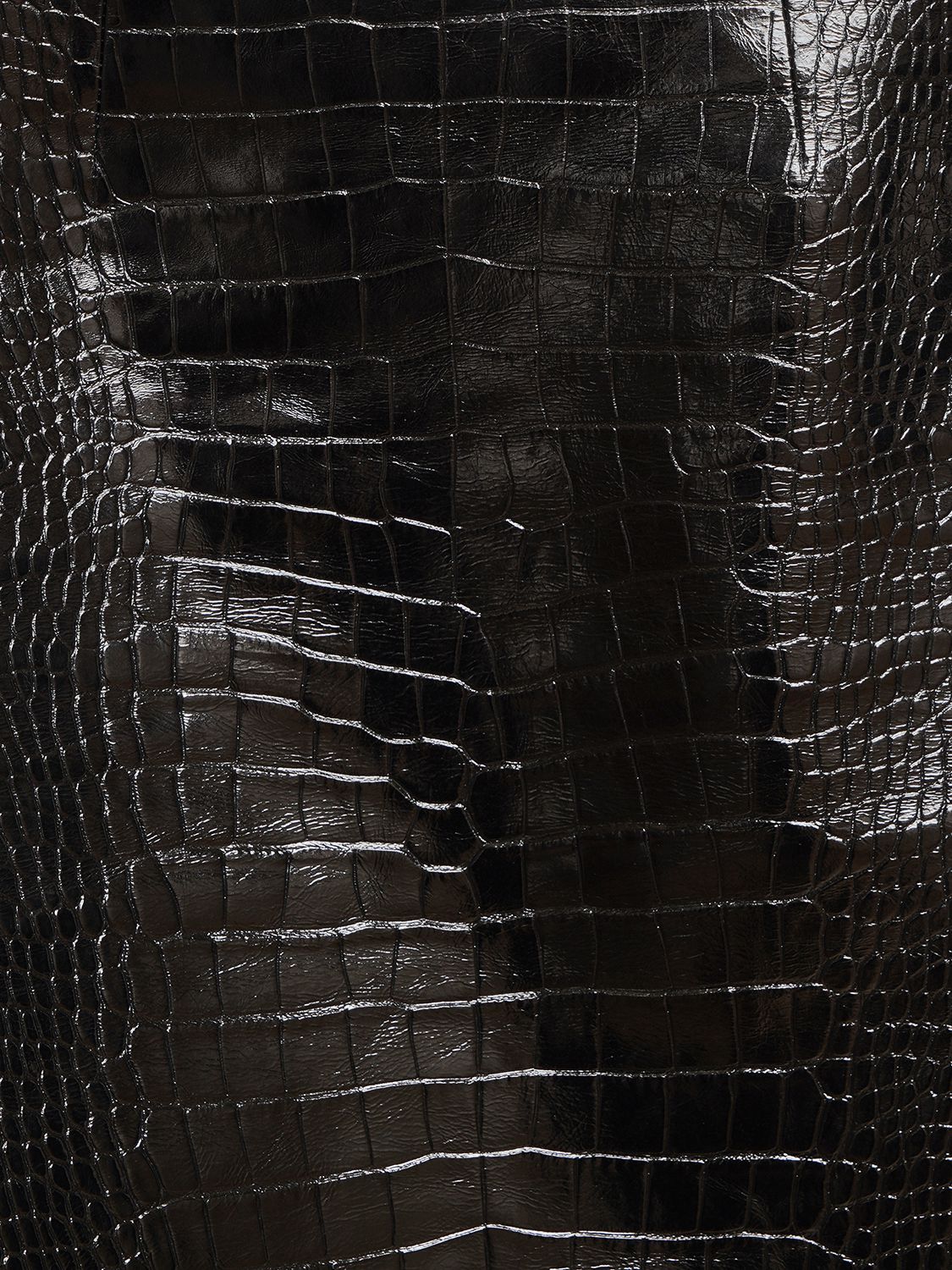 Shop Versace Crocodile Embossed Leather Midi Skirt In Black
