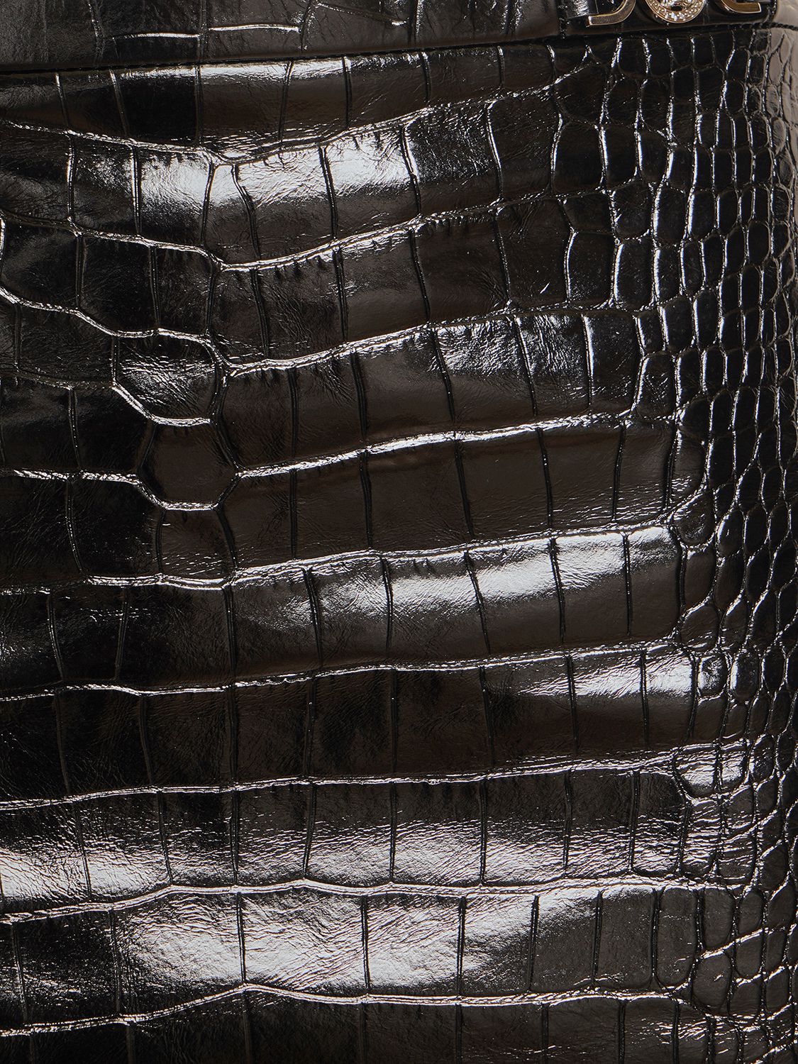 Shop Versace Crocodile Embossed Leather Mini Skirt In Black