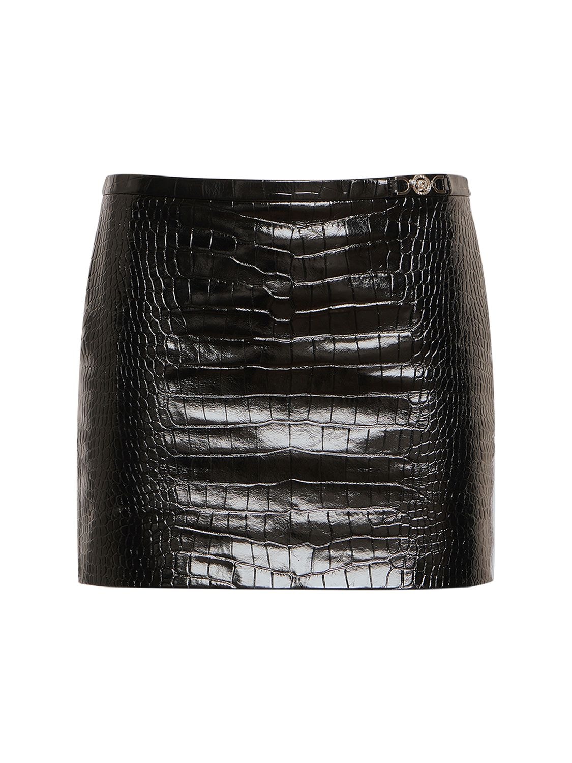 Versace Crocodile Embossed Leather Mini Skirt In Black