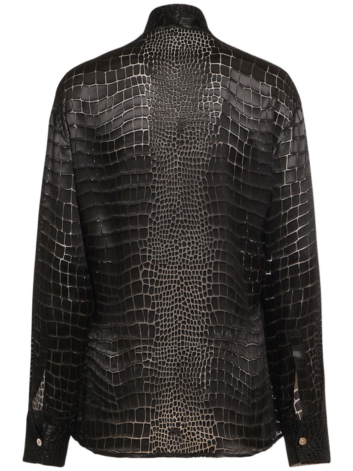 Shop Versace Crocodile Devoré Bow Shirt In Black