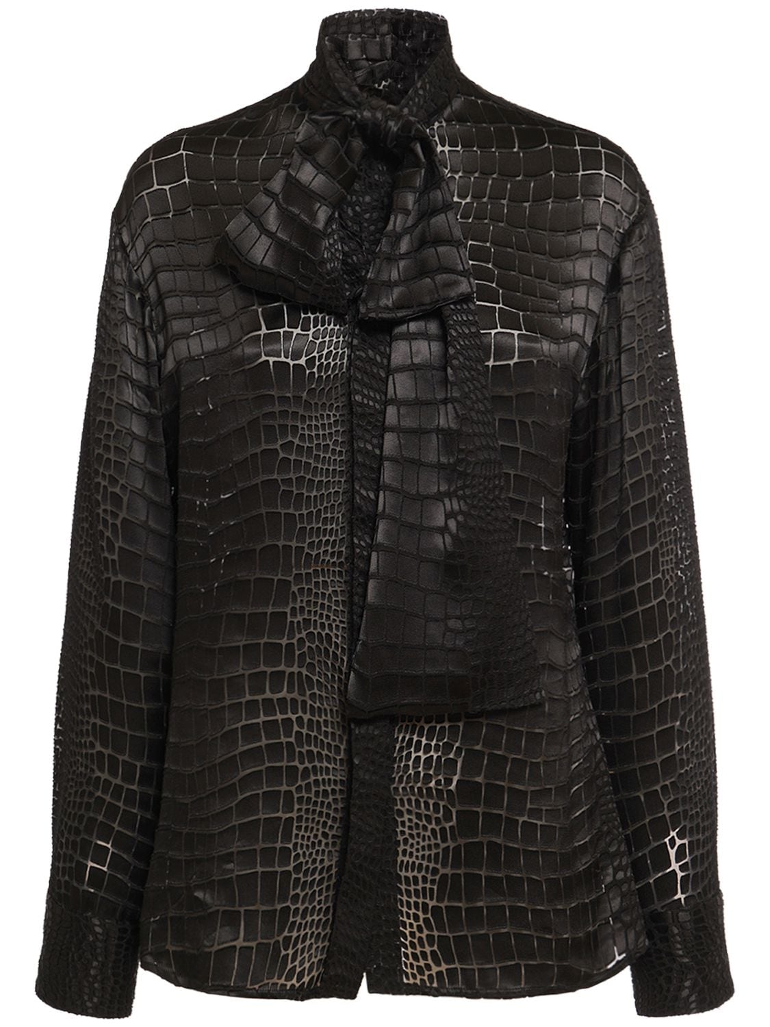 Shop Versace Crocodile Devoré Bow Shirt In Black